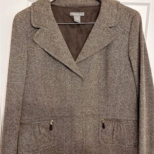 Ann Taylor peplum brown and green tweed blazer